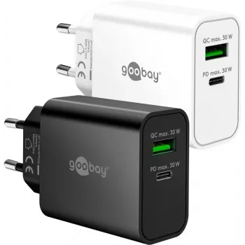 Cargador rápido dual USB-C PD GaN Goobay (30 W) Blanco (75336)