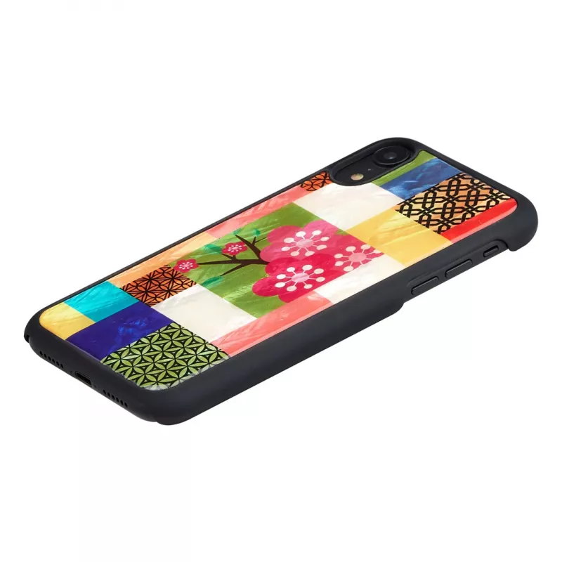 Funda para móvil iKins para iPhone XR — patrón de flores de cerezo, negra