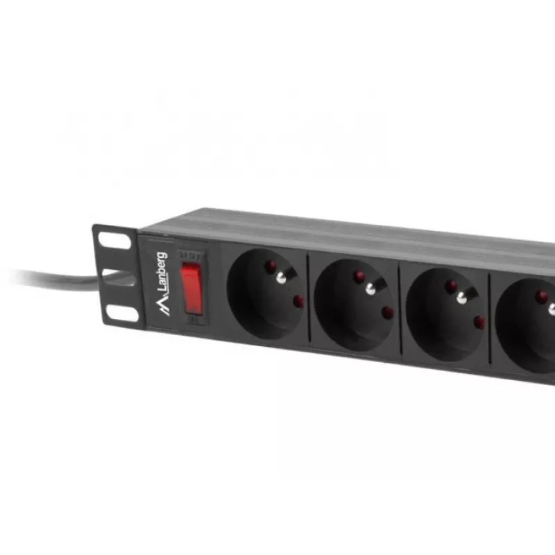 Unidad de distribución de energía LANBERG PDU-09E-0300-BK — 9 tomas tipo E, 16 A, 220–250 V, cable de 3 m, rack 1U, 19