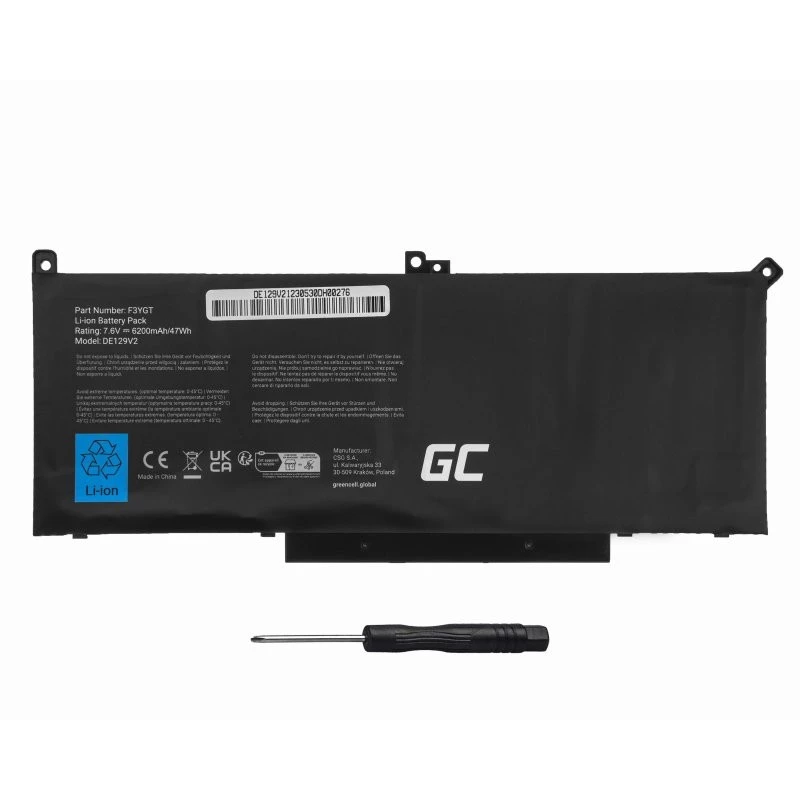 Batería para portátil F3YGT 7,6V 6200mAh para Dell Latitude 7280 7290 7380 7490