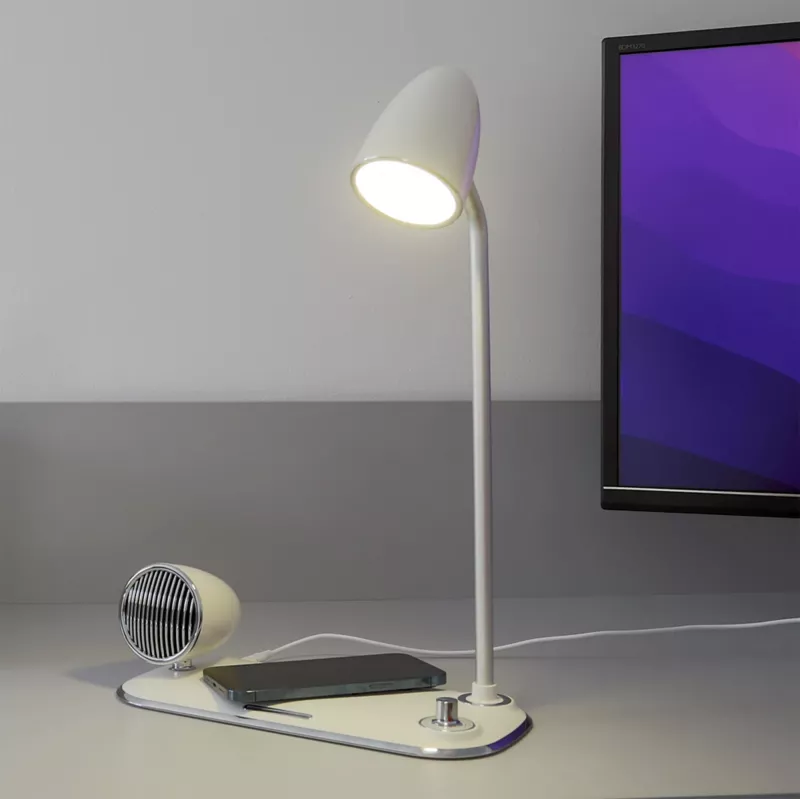 Cargador de escritorio inalámbrico Tellur TLL151371 con altavoz Bluetooth y lámpara de escritorio
