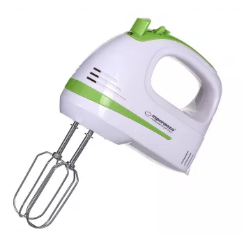 Batidora de mano ESPERANZA EKM011 — 400 W, 5 velocidades, turbo, ganchos amasadores y varillas batidoras, 220–240 V, blanca/verde claro