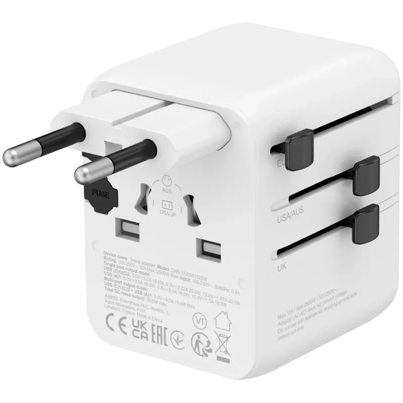 Adaptador de viaje CANYON OnTour 20 EU/UK/US/AUS 20W blanco