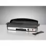 Parrilla eléctrica de mesa Rommelsbacher BBQ 2003 — 1900 W, 50×25 cm, estriada + teppanyaki, termostato continuo, plateado/negro