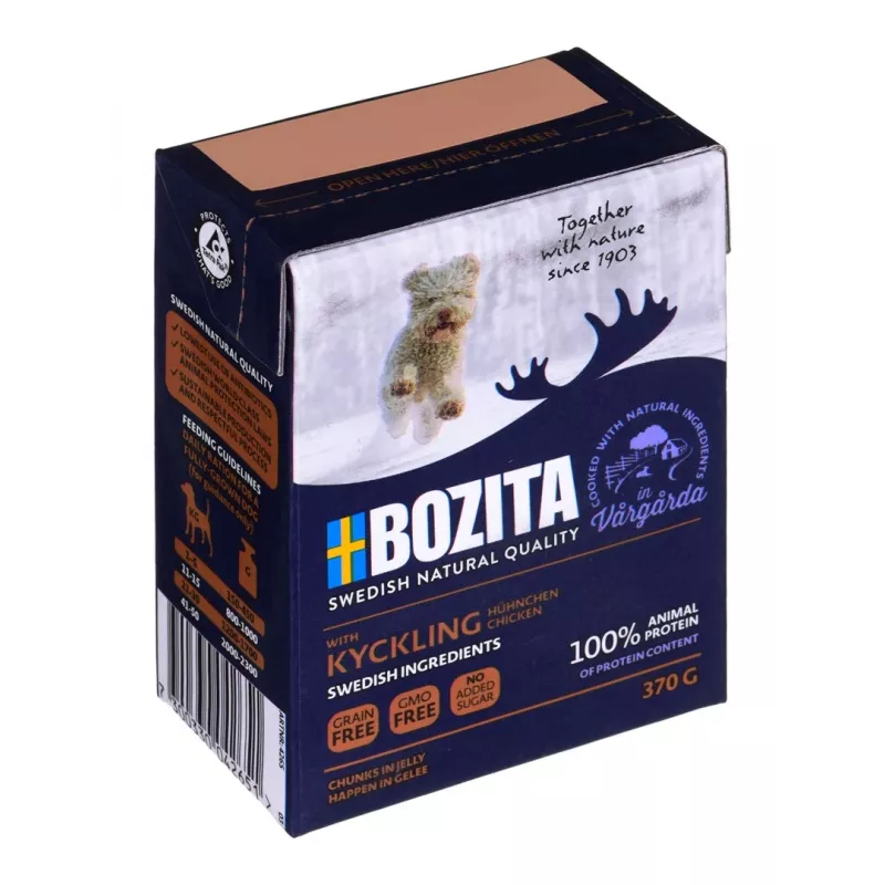 Bozita WITH CHICKEN – trozos en gelatina, 370 g, sin gluten ni soja