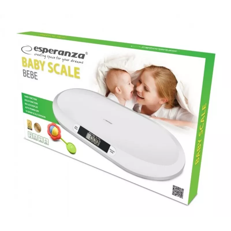 Esperanza EBS019 Bebe báscula electrónica para bebés, 20 kg, precisión de 10 g, pantalla LCD, blanca
