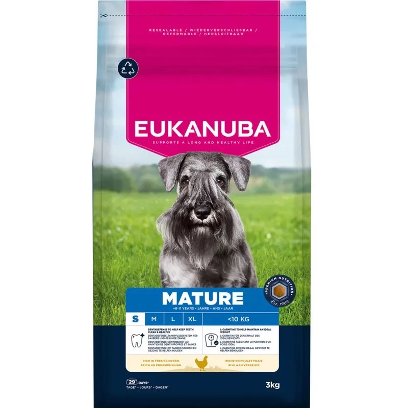 Comida seca para perros EUKANUBA Mature Small Chicken 3 kg — para perros adultos de razas pequeñas