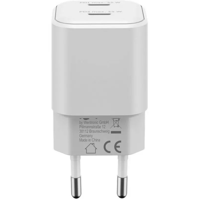 Cargador dual rápido USB-C Nano, PD, GaN, 35 vatios (blanco, 2x USB-C, Power Delivery 3.0)