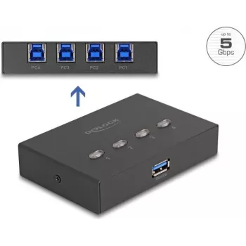 Conmutador USB DeLOCK 4 PC a 1 dispositivo 5 Gbit/s negro