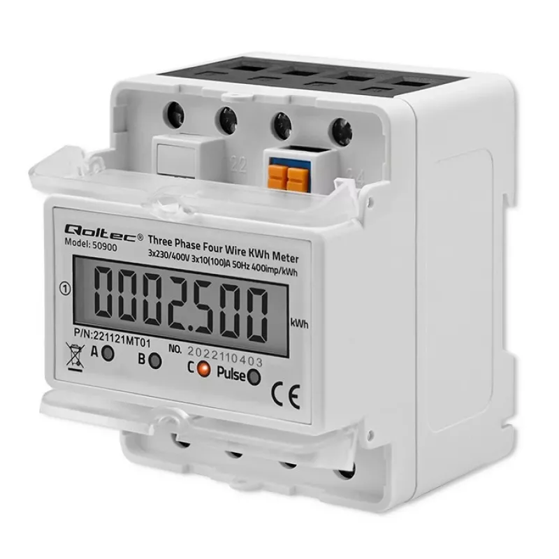 Medidor de energía electrónico trifásico QOLTEC 50900 400V LCD 4P