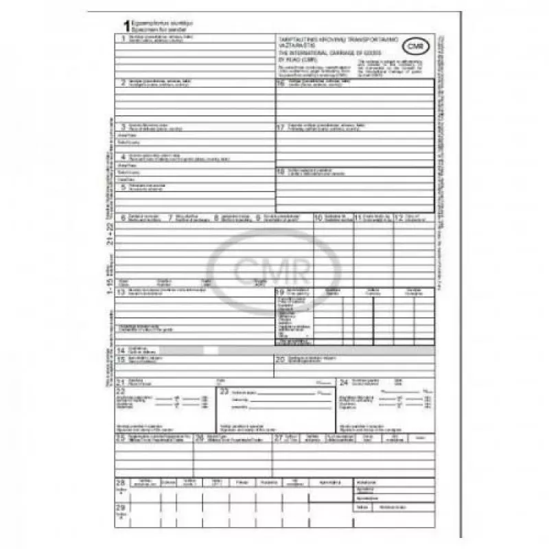Formularios CMR de carta de porte, A4, 4x10, bilingüe, sin numeración