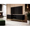 Mueble de TV Cama PAFOS sobre estructura de acero dorada 150x40x60 cm negro mate, tablero de partículas