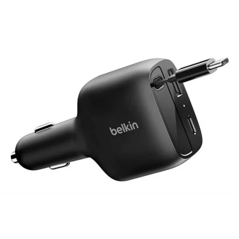 Belkin 75W 2 puertos con cable USB-C retráctil para coche - Cable (CCC001HQBK)