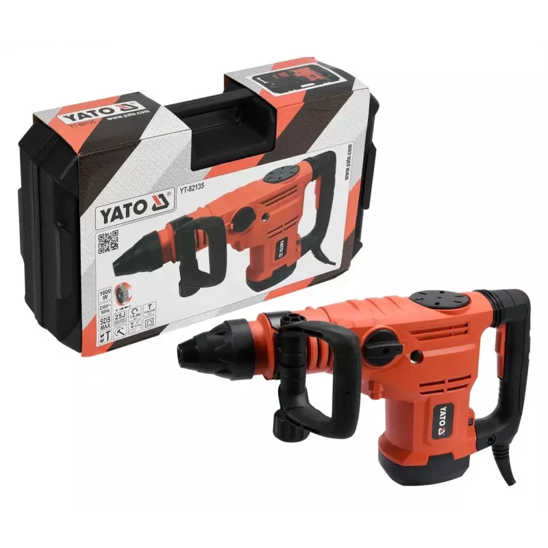 Martillo perforador YATO YT-82135 1600 W SDS Max, 25 J de energía de impacto, hasta 52 mm de perforación en hormigón