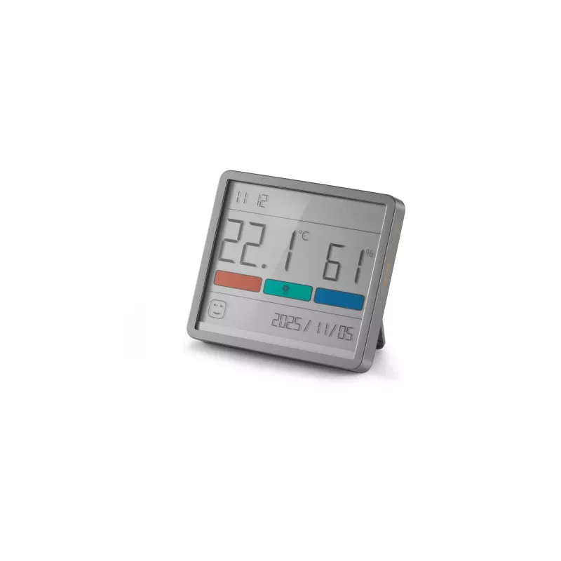 Higrómetro, termómetro y reloj combinados MOVA MTHM01 – unidad interior digital para medir la humedad relativa y la temperatura, compacta para escritorio, estantería o pared