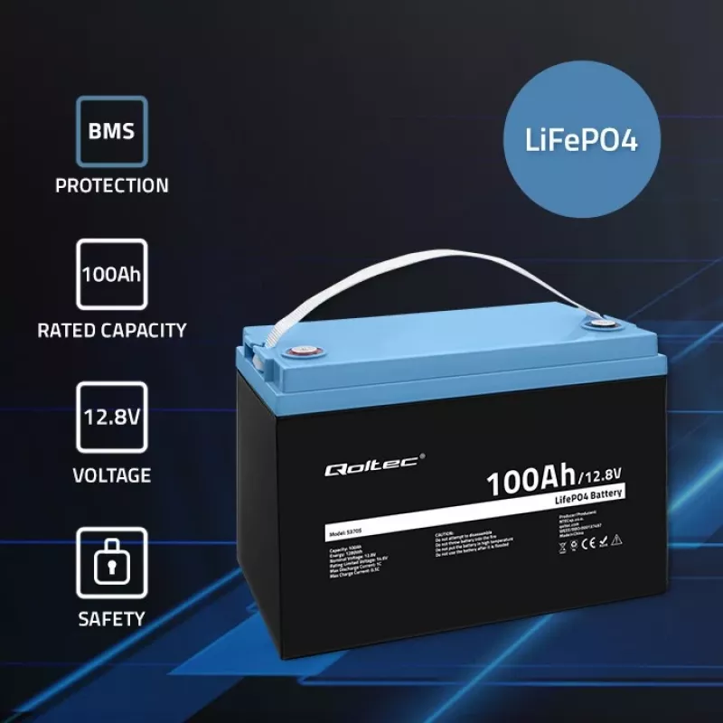 Batería de litio-fosfato de hierro Qoltec 53705 100 Ah 12,8 V
