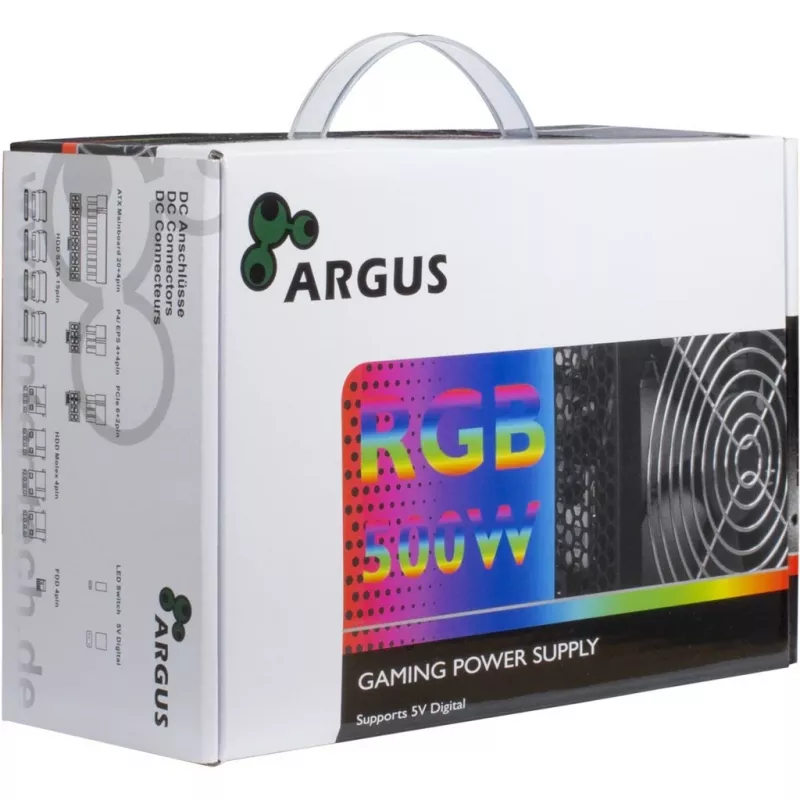 Inter-Tech Argus RGB-500W II - 500 W - 100 - 240 V - 50/60 Hz - 8 - 4 A - Activo - Sobrecarga - Sobretensión - Cortocircuito (88882192)