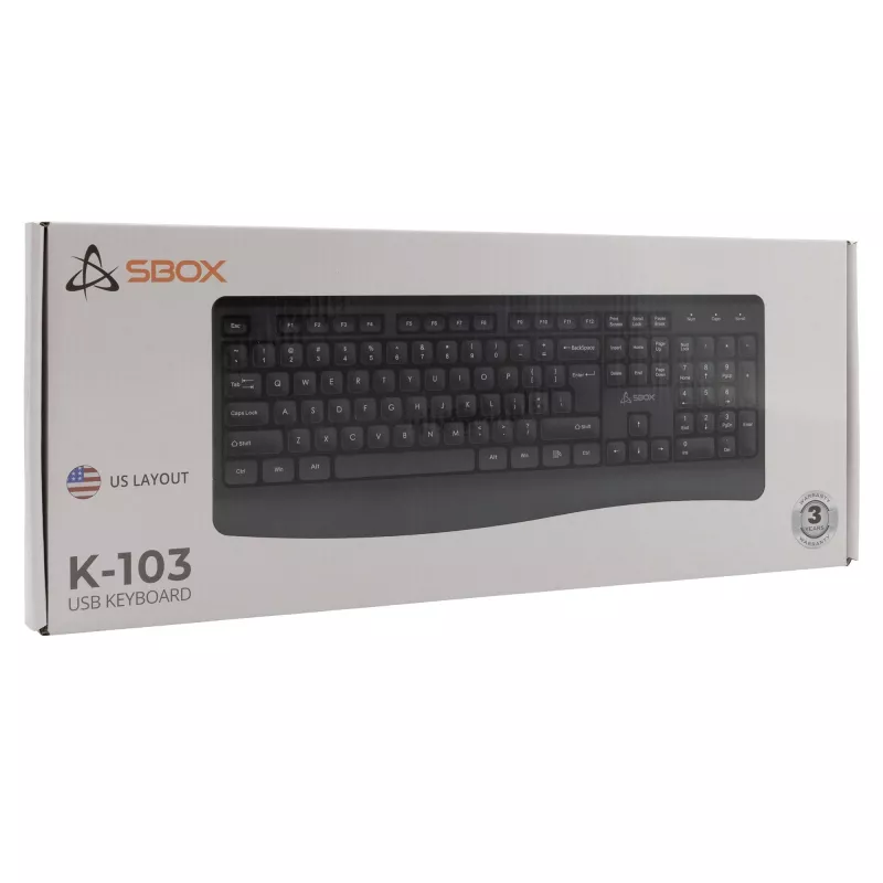 Teclado USB con cable SBOX K-103 US negro — distribución US, conexión USB