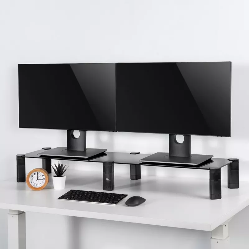 Soporte para monitor MACLEAN MC-936 doble brazo, carga máxima 20 kg, base de cristal templado
