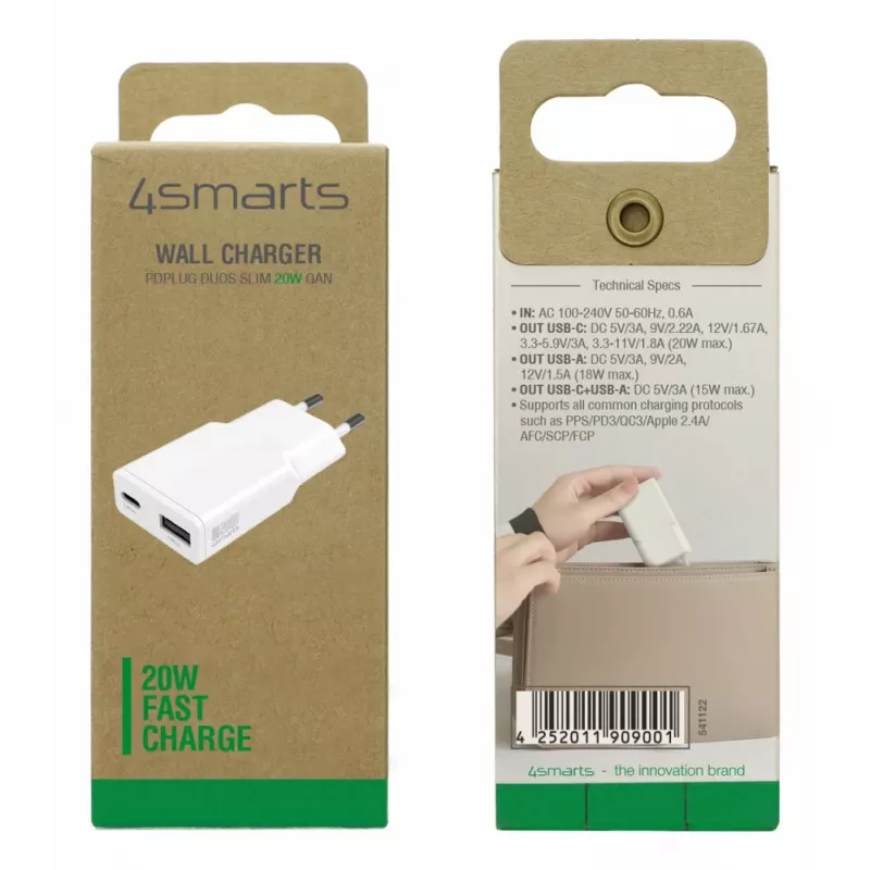 Cargador 4smarts 541122 Interior AC carga rápida Smartphone Tablet Blanco