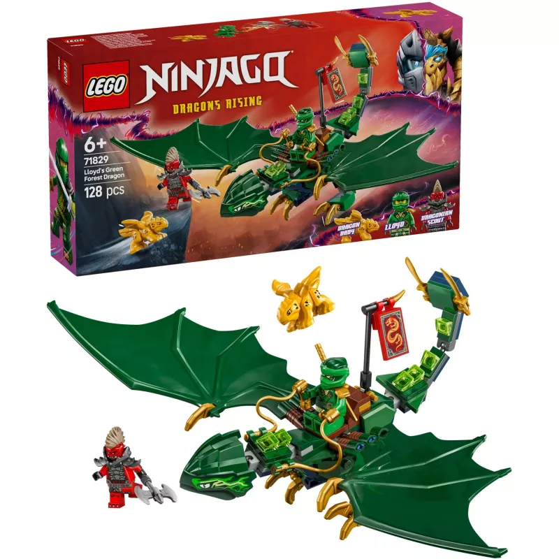 Juguete de construcción LEGO NINJAGO 71829 Dragón del Bosque Verde de Lloyd, 128 piezas, 2 minifiguras, a partir de 6 años