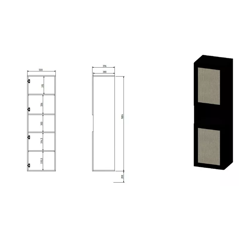 Armario de almacenaje Cama Meble JUTA 50×39,5×190 cm, de suelo a pared, negro con acabado Linol Calabria