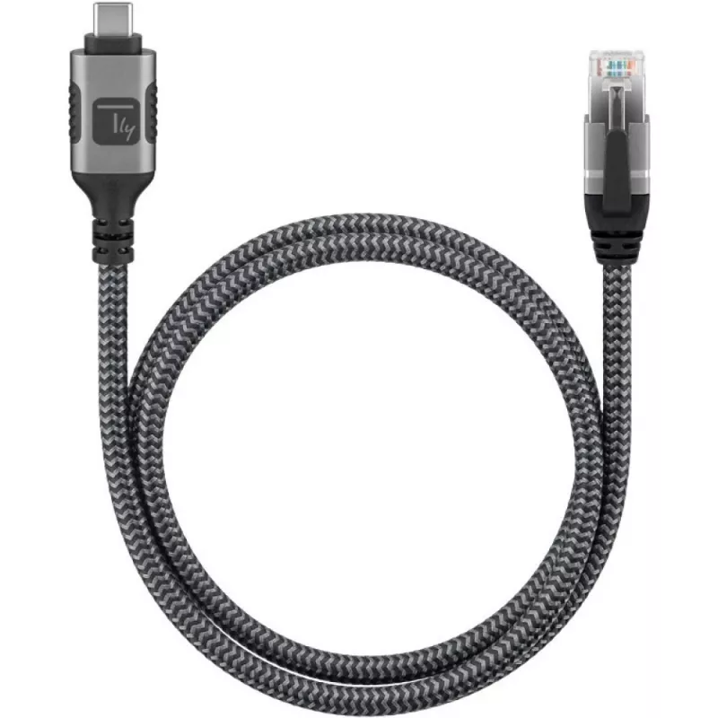 Techly ICOC U3C-RJ45-010 cable adaptador de USB-C a Gigabit Ethernet, 1 m, negro/plata