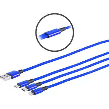 Cable de carga USB 3 en 1 ShiverPeaks 14-50071 — Micro B, USB-C 8 pines, 1,2 m, azul