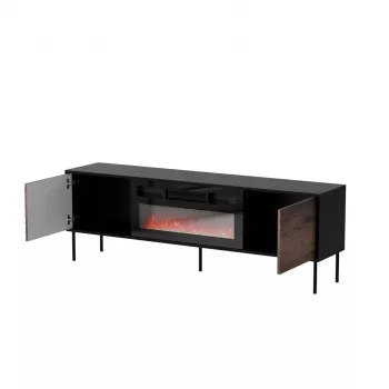 Mueble TV cama meble CORTINA 180x40x60 cm negro/nogal con chimenea eléctrica negra