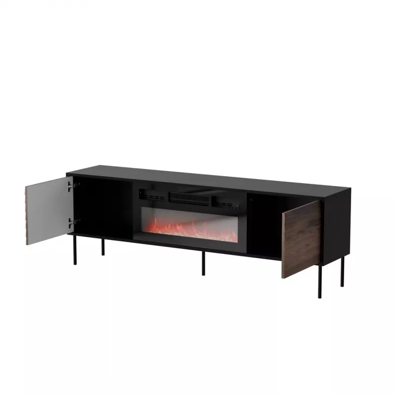 Mueble TV cama meble CORTINA 180x40x60 cm negro/nogal con chimenea eléctrica negra