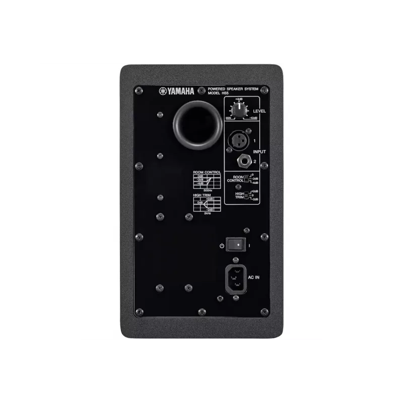 Altavoz de 2 vías YAMAHA HS5 — woofer de 5 pulgadas, tweeter de 1 pulgada, 70 W RMS, 54–30000 Hz, con cable, entrada XLR, carcasa de MDF