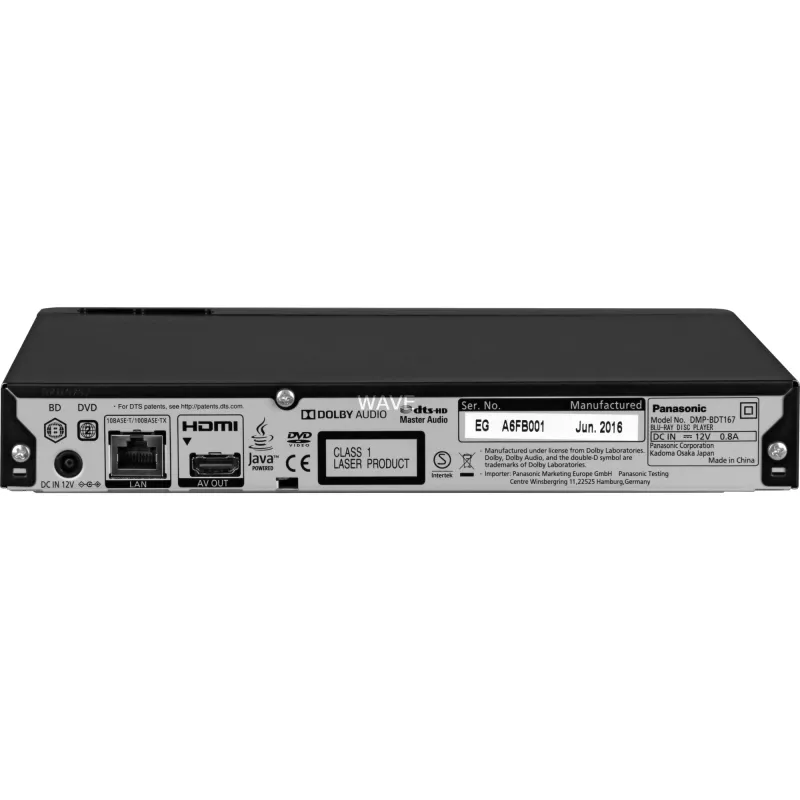 Panasonic reproductor de Blu-ray Disc DMP-BDT167EG Xvid, MKV, MP4, FLAC, MP3, AAC, ALAC, DSD Wi-Fi conectividad USB