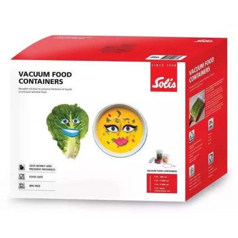 Set de recipientes de vacío para alimentos Solis 92278 — hexagonal 700 ml, 1,4 L, 2 L, blanco/transparente, apto para frigorífico y congelador