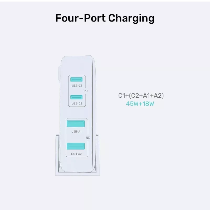 Cargador de sobremesa Unitek P1228AWH01-EU 70W 2×USB-A 2×USB-C