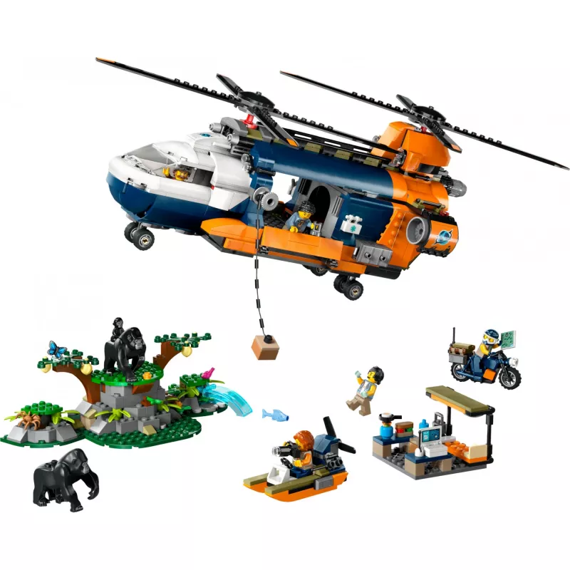 LEGO City 60437 Helicóptero de exploración de la jungla en el campamento base