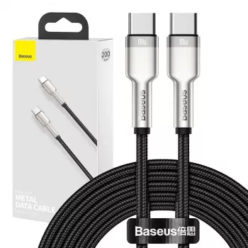 Cable USB‑C a USB‑C Baseus Cafule Metal — 2 m, 100W de potencia de carga, USB 2.0 (480 Mbit/s), contactos galvanizados, negro