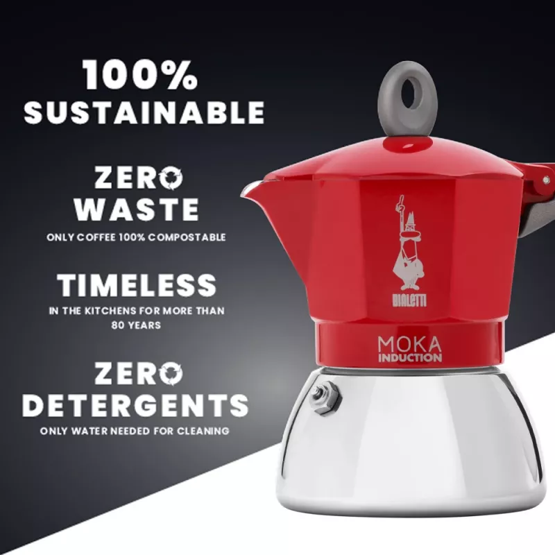 Bialetti Moka Induction Cafetera moka 0,1 L Rojo Plata