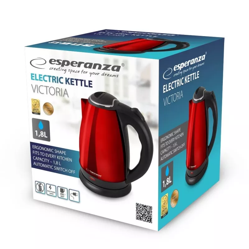 Hervidor de agua ESPERANZA EKK113R 1,8 L 1800 W Acero inoxidable con apagado automático y protección contra funcionamiento en seco
