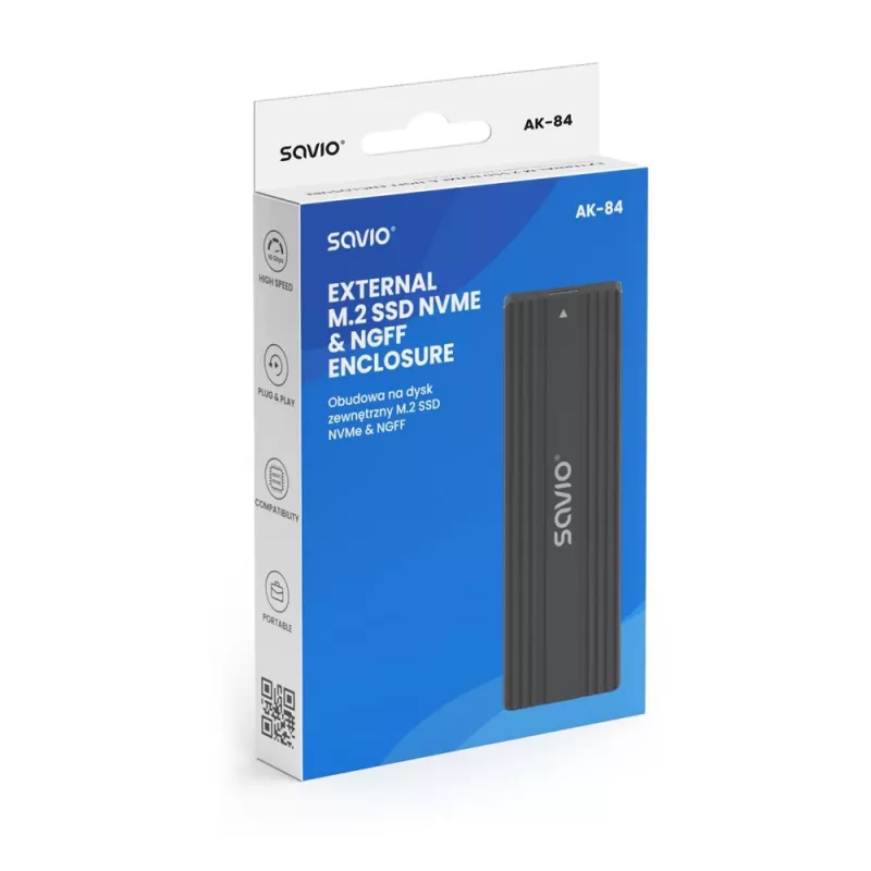 Caja SSD SAVIO AK-84 Negra para unidades M.2, USB 10 Gbit/s (Type-A / Type-C), Aluminio + ABS