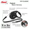 Correa extensible Flexi New CLASSIC 8 m negra con mecanismo retráctil