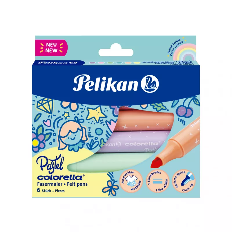 Pelikan Colorella pastel, 6 colores, multicolor, pastel, punta redonda, 1 mm, 3 mm, multicolor