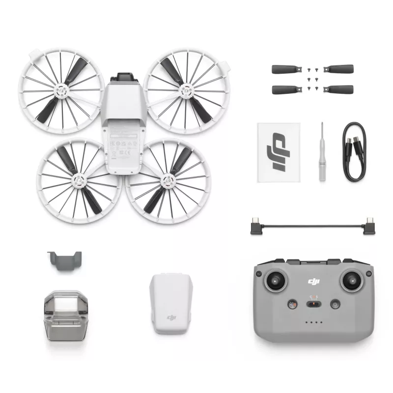 Dron DJI Flip con 4 rotores, cámara de 48 MP, vídeo 3840×2160, batería 3110 mAh, Negro/Blanco