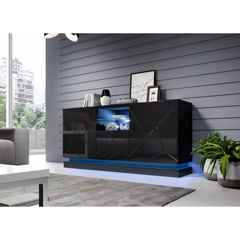 Cómoda QIU 2D1K 150x41.5x75 negro brillante/negro brillante