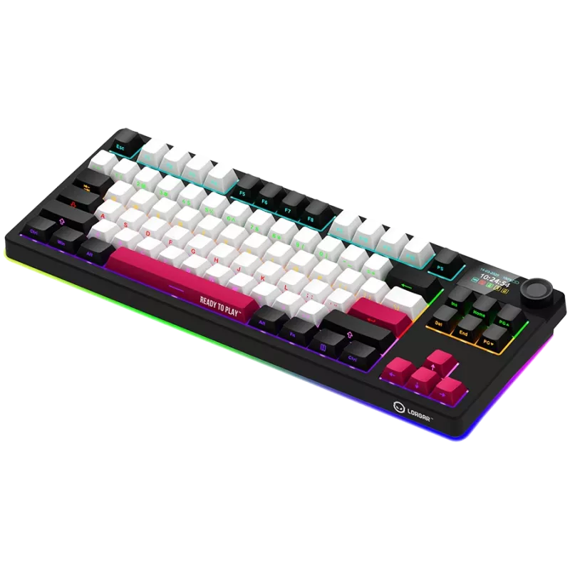 LORGAR KBP70TKLW, teclado gaming mecánico inalámbrico TKL Pro, negro/rojo, distribución EN