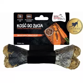 Hueso masticable dental SYTA MICHA 13,5 cm — pescado (salmón) snack funcional para perros adultos, proteína 90 %, grasa 2,8 %