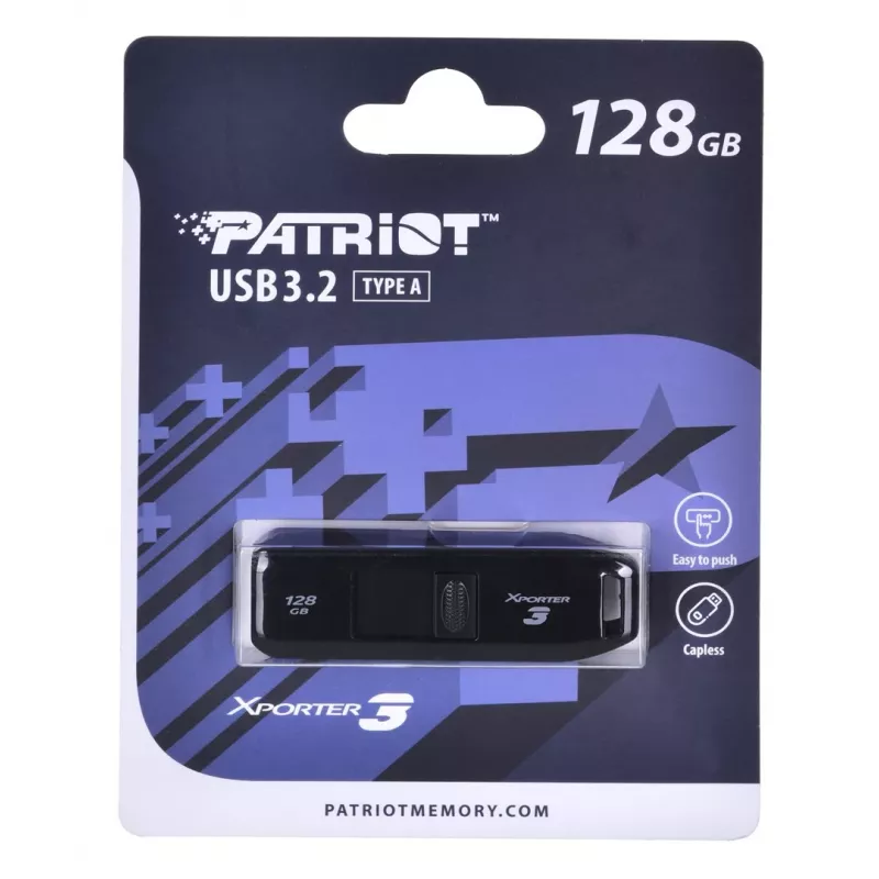 Memoria flash USB PATRIOT Xporter 128 GB USB Type-A 3.2 Gen 1 (80 MB/s) deslizante negra