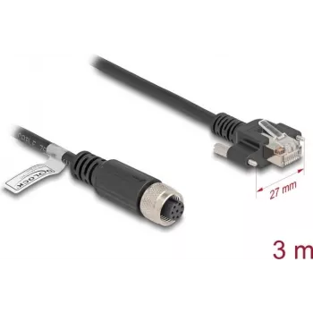 Cable de red DeLOCK cable M12 codificado A de 8 contactos conector hembra a conector macho RJ45 Cat.5e 3 m negro