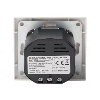 Toma de corriente de seguridad para montaje empotrado Digitus DA-70613 con 2 puertos USB