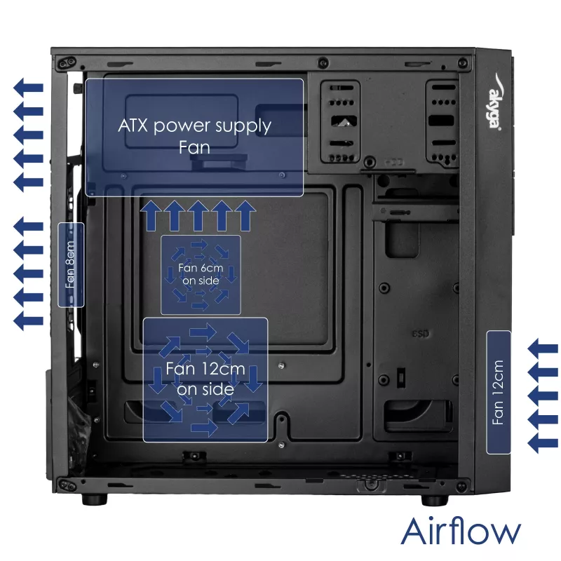 Akyga AK19BK caja para PC micro-torre, Micro-ATX / Mini-ITX, USB-C + USB 3.0 + 2x USB 2.0, sin fuente de alimentación, negro