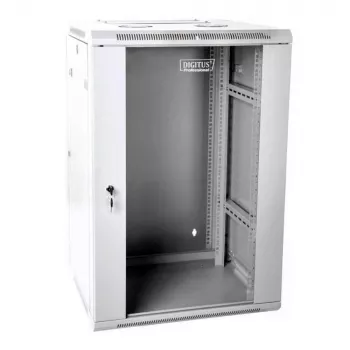 Armario de red de pared 19 rack 18U 600x600, puerta de cristal, gris, dividido, plegado, 60kg